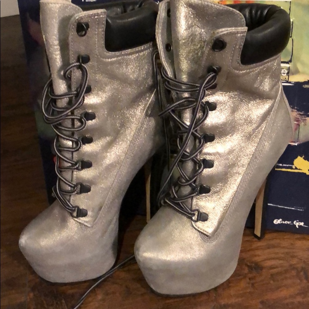 Silver platform boots